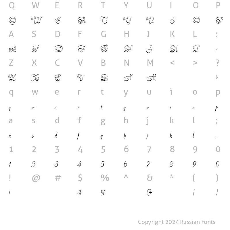 Character Map of Stradivari script Regular