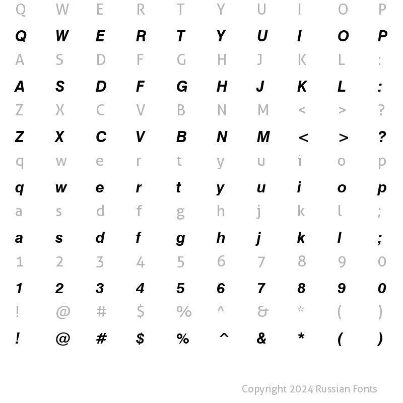 Character Map of Swis721 Win95BT Bold Italic