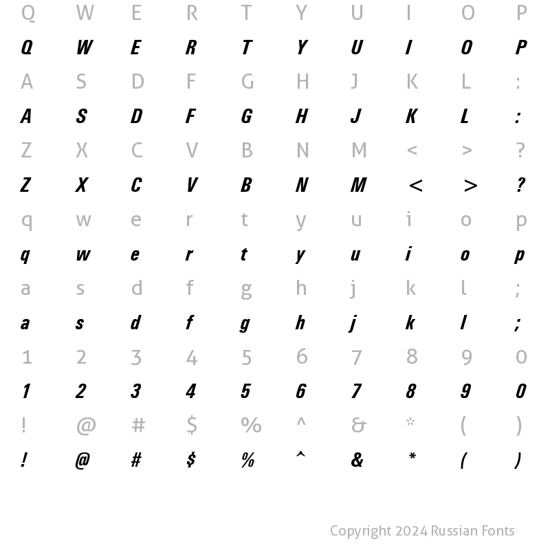 Character Map of Univers Condensed Bold Italic