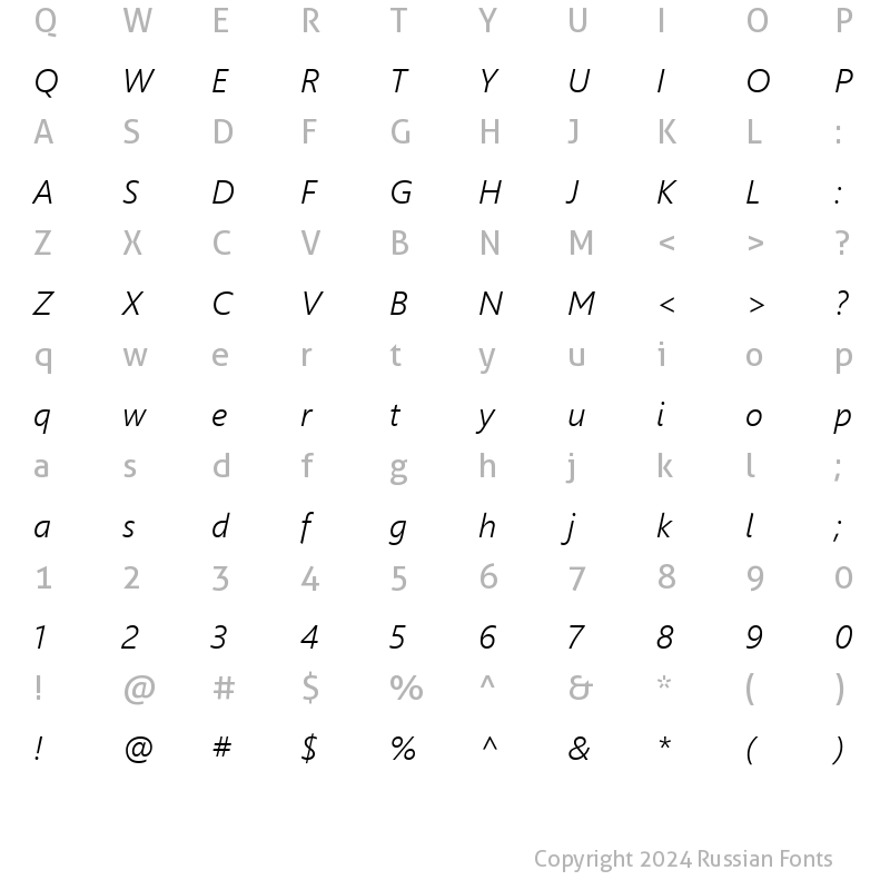 Character Map of WeblySleek UI Semilight Italic